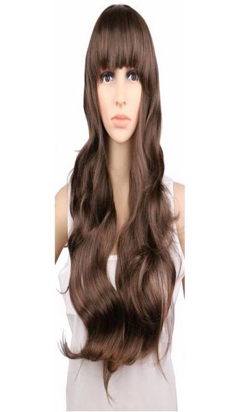 Женщины дамы Natrual Long Wavy Wig Cosplay Black Light Brown Crown Brown 68 см синтетические парики для волос8577486