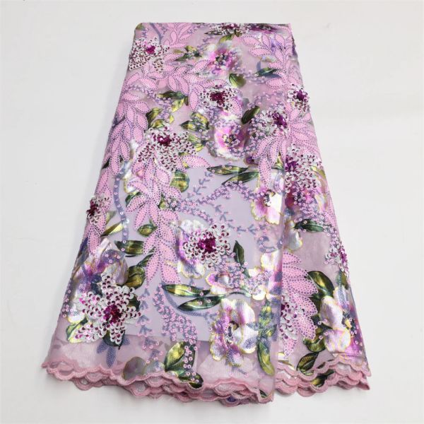 Африканская кружевная ткань 2024 Высококачественная красочная французская сетчатая сетчатая сетчатая ткань для шитья роскошная свадебная вечеринка платье