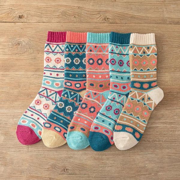 Herrensocken 5pairs Design Witner Dicker warmes Weihnachtsmann Frauen Paar frei Größe 9022