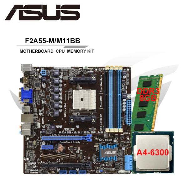 Материнские платы ASUS F2A55M/M11BB Motherboard Combo F2A55 Комплект Motherboring Set с AMD A46300 процессором ЦП 8GB DDR3 RAM Socket FM2 Mianboard