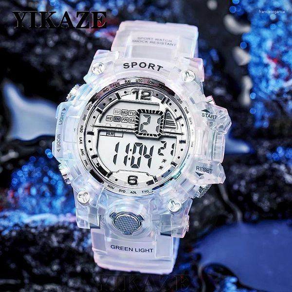 Relógios de pulso Man Digital Man Luminous Chronograph Militar Wrist Watches Overdoor Sports Sports Transparente LED de cinta transparente LED relógio