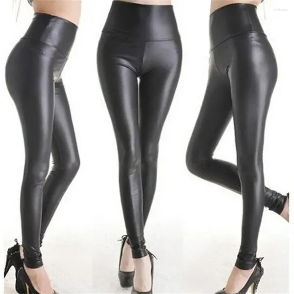 Calça ativa couro de couro alta estação respirável Slim Slimming pés de nove pontos Leggings Black