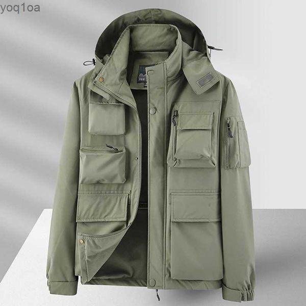 Giacche da uomo American Mens Tactical Tactical Autumn 9 Pocket Pockeple Warm camuffato con cappuccio militare con cappuccio per escursionismo all'aperto SAFARI Techwear Workwearl2404