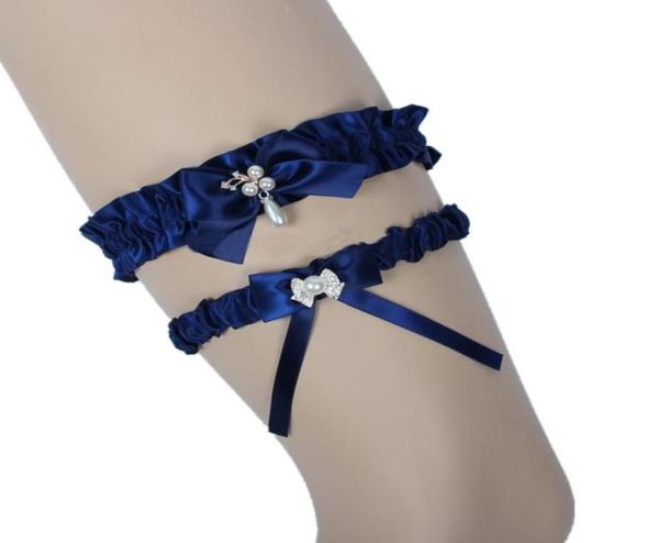 Garols de noiva Belicha azul -arco de cetim de cetim Garters para Bride Beach Prom Conjunto de Casamentos Vintage Belts 2019 Tamanho 1423 Inch8125625