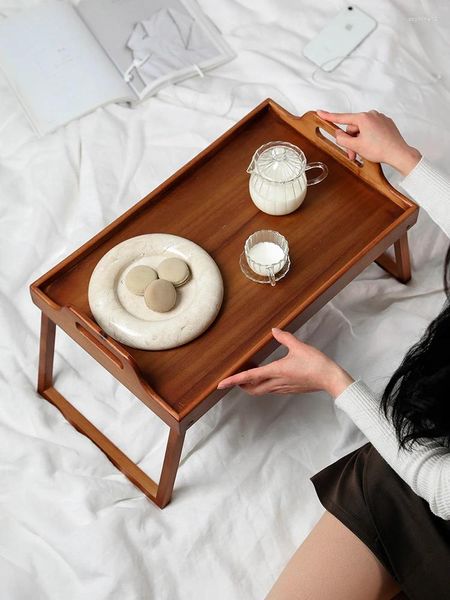 Figurine decorative pieghevoli acacia vassoio in legno in legno multifunzione tè da tè da frutta tavolo da tavolo da letto