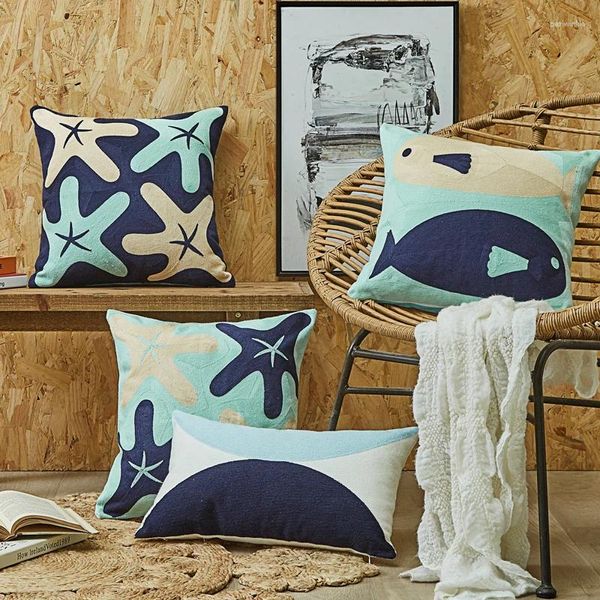 Pillow Navy Stickerei Cover Blue Case Starfish Abstract Sticked for Sofa Sitz einfach Wohnkultur 45x45 cm/30x50 cm