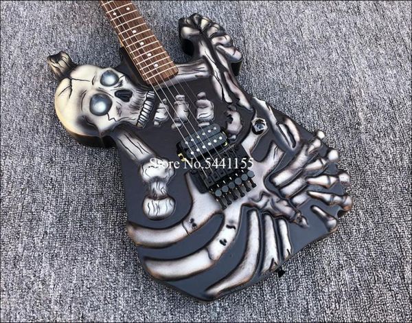 Hembry à mão esculpida J Fropo George Lynch Skull Bones Guitarra Electric Floyd Rose Tremolo Rosewood Fingerboard Black Hardware3195062