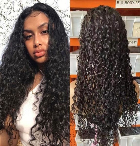 Malaysische Wasserwelle u Teil Perücke für schwarze Frauen 180 24 Zoll natürliche Farbe menschliches Haar Gläuschlos wigs4011957