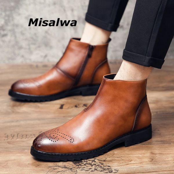 Botas misalwa esculpidas britânicas botas de couro genuíno italiano masculino