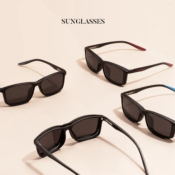 Солнцезащитные очки мужчины и женщины мода черная полная обода прямоугольные зажима поляризованы с помощью весеннего шарнира для вождения рецептурных линз