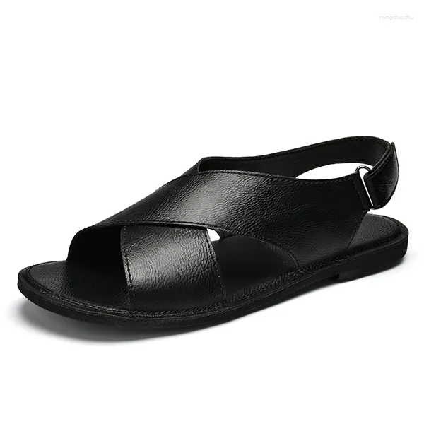 Sandali tendenza pantofole in pelle per uomini maschi marrone nero gladiatore estate scarpe da spiaggia uomo di buona qualità casual