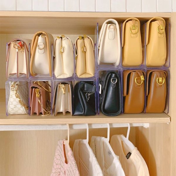 3Grids 4Grids Frauen Handtasche Aufbewahrung geteiltes Regal transparentes Plastik -Display -Rack für Home Garderobe Closet Bags Organizer