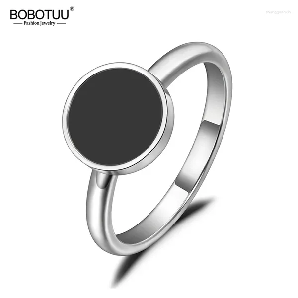 Anelli a grappolo Bobotuu Trendy Ol Style Anniversary Ring for Women Girls 10/12mm Black Acrilic Stone 316L Ebraico in acciaio inossidabile Br19048