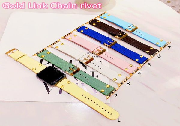 Bandas de relógio de moda para pulseira de maçã 42mm 38mm 44mm 41mm 45mm Iwatch 3 4 5 6 7 Designer da série Iwatch Band Leather Rivet Bracelet S9883727