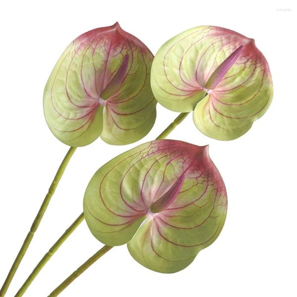 Flores decorativas Simulação de impressão 3D Anthurium Fake Flower Artificial Palm White Plant Cuttings Pograph Prop Wedding Home Room