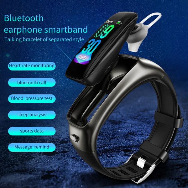 Pulseiras 2023 Novo TB02 Smart Bracelet Bt Call Earphone Bracelet 2 em 1 Redução de ruído Microfone Motion Etapa Smart Watch Music fone de fone de ouvido