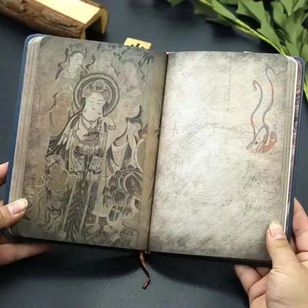 Записные книжки китайский стиль Dunhuang Иллюстрация винтажная дневника Полноцветная страница Рукопись из китайского стиля.