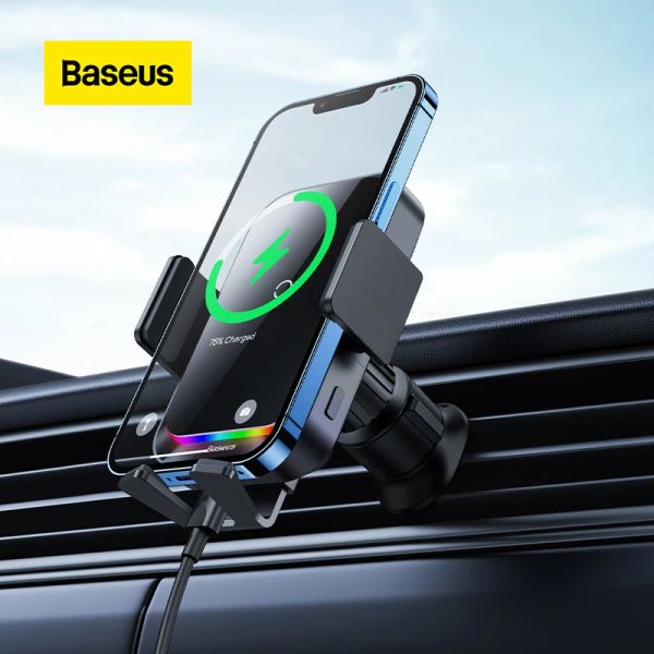 Chargers Basis Basis Baseus Wireless Lading Car Mount Air Outlet Telefonhalter Ladegerät GPS -Mount für iPhone 12 13 Pro Max Xiaomi Samsung Huawei