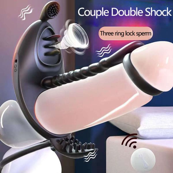 Vibrierender Penisringpaar Vibrator Clit Sucker Stimulator 7 Modi G-Punkt-Massage Hahn Ring Sexy Spielzeug für den Mann