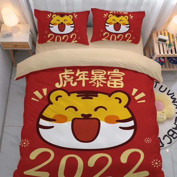 Постилочные наборы 2024 год в тигровом праздничном красном двойном четырех кусках зима тепло