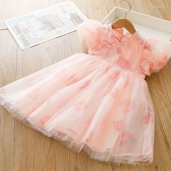 Vestidos de menina Flor de cerejeira vestido de estilo nacional de garota rosa Verão Princesa Little Kids qipao bebê chineses vestidos de crianças roupas