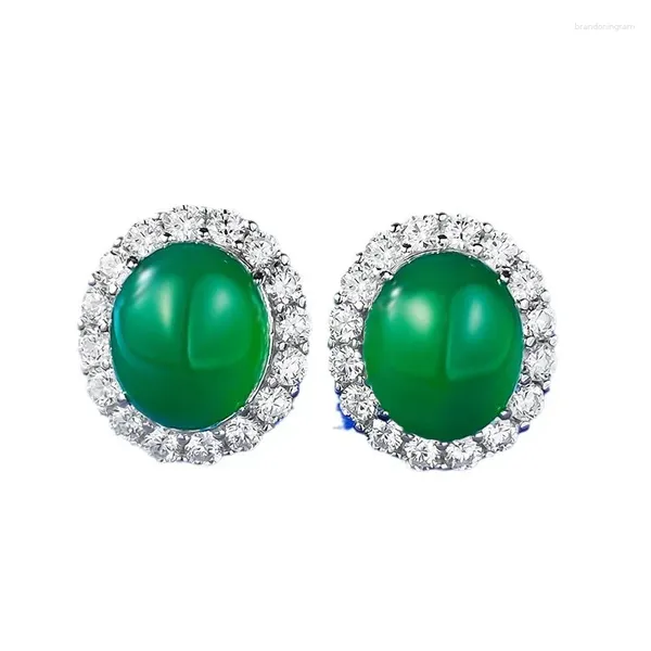 Brincos de Stud S925 Silver Inclaid com 10 12 Classic Green Jade Marrow Rich Luxury Set Classic