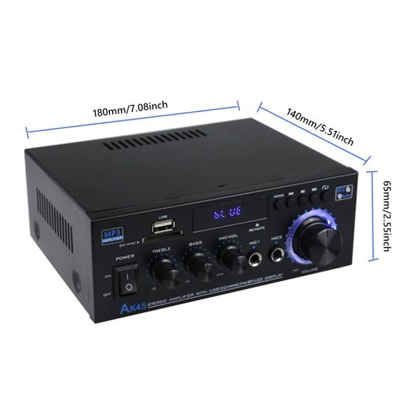 AK45 Hifi Digital усилитель AC90V-240V Channel 2.0 Audio Bluetooth 5.0 Стерео-аудио-усилитель с дистанционным управлением для дома для дома