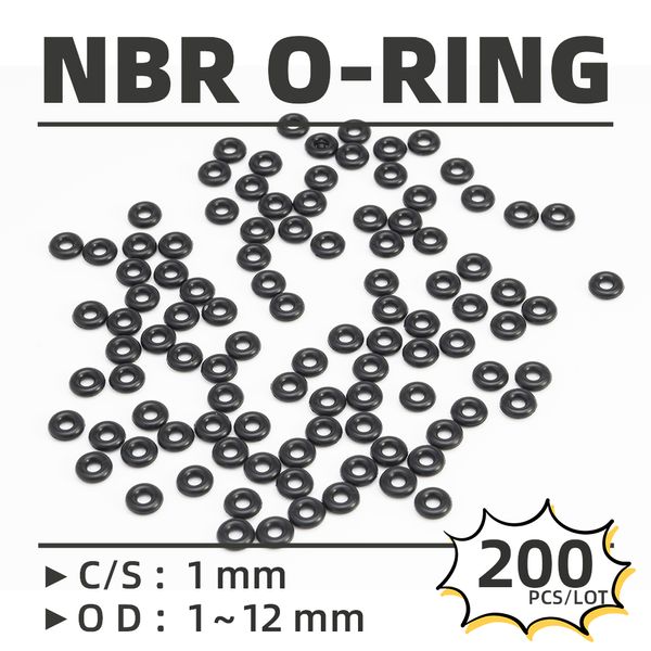 200 pcs/lotto in gomma nera NBR CS 1mm OD3/3.5/4/4,5/5/5.5/6/6.5/7/7.5/8/8.5/9/9.5/10/11/12mm O Resistenza all'anello resistente all'olio impermeabile impermeabile impermeabile