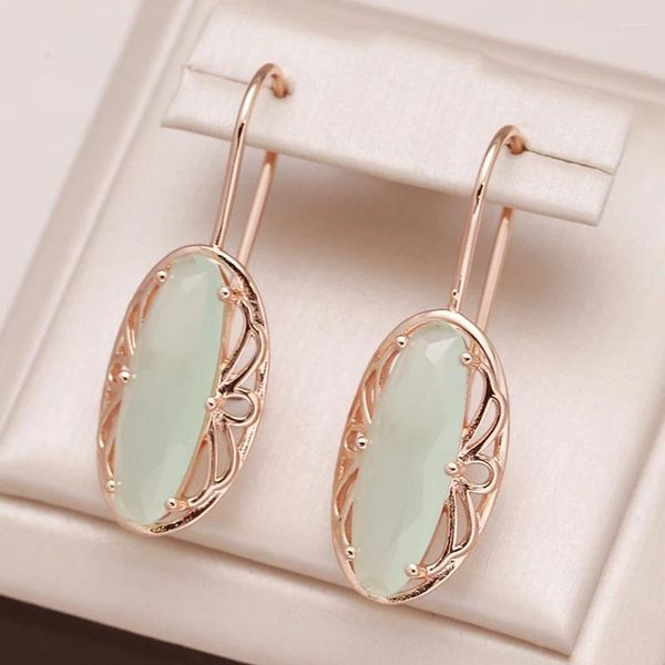 Dangle Ohrringe Kienl 585 Roségold Farbe langer Ohrring für Frauen Vintage Green Natural Zircon Big Tropfen Hochwertiger täglicher Schmuck