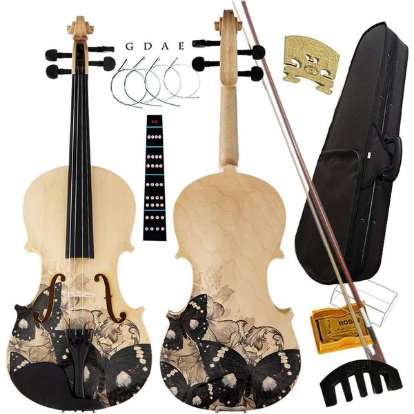 Violino artistico set per principianti/studenti/bambini/adulti - a grandezza naturale 4/4 con fiocco con guscio duro e stringhe extra - perfetto per l'apprendimento e la pratica