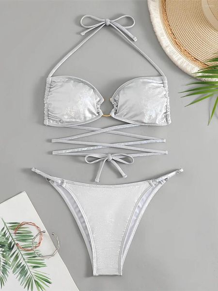 Женские купальники Сексуальная обертка вокруг Halter Metal Ring Bikini Bikini Женский купальник Женский