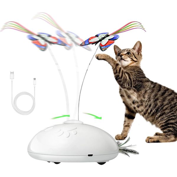 Borbolefly de brinquedo de gato automático Toy de gato eletrônico interativo 3 em 1 Tays de gato em movimento Feather LED LUZ KITTY TEASER VAILA 240401