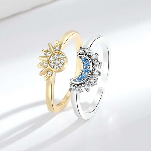 Design minimalista personalizzato, The Shining Together.Donne ad anello a strati con intarsio di diamanti, sole e luna per coppie