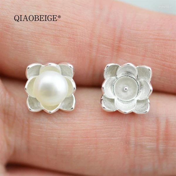 Bolzenohrringe Qiaobege DIY-Erkenntnisse Großhandel Schmuck Blume 925 Sterling Silber Argent 6-8mm Brotknopf Süßwasserperle