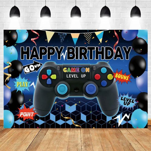 Jogo no Feliz Aniversário Caso -pano para Photofraphy Gaming Tema Child Kids Boy Party Decor Photos Photo Studio