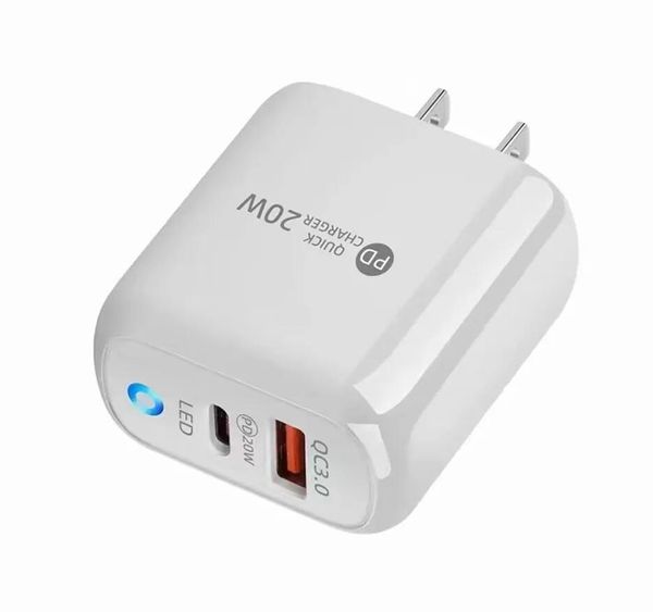 Новое USB Wall Charger со светодиодным светом QC 3.0 PD 20W Fast Зарядка US EU Adapter USB C Зарядное устройство для iPhone 15 Samsung Huawei