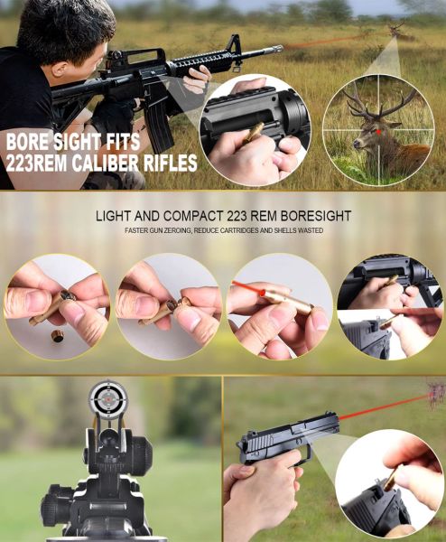 Red Dot Laser Brass Boresighter 9mm Cal.308 .223 30-06 .45 7.62x39 .270 Boresight do cartucho para acessórios de caça ao escopo de rifle