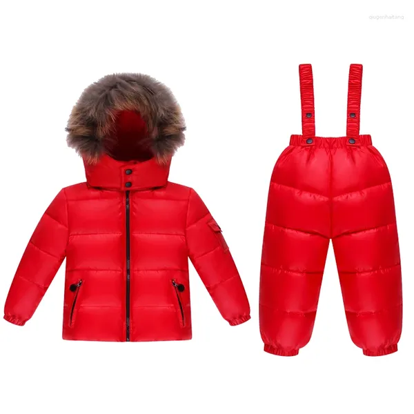 Down Ceket kış kalınlaşmış çocuk ceket erkek ve kız bebek kayış takımları çocuklar pantolon açabilir 0-4 yaş 2024