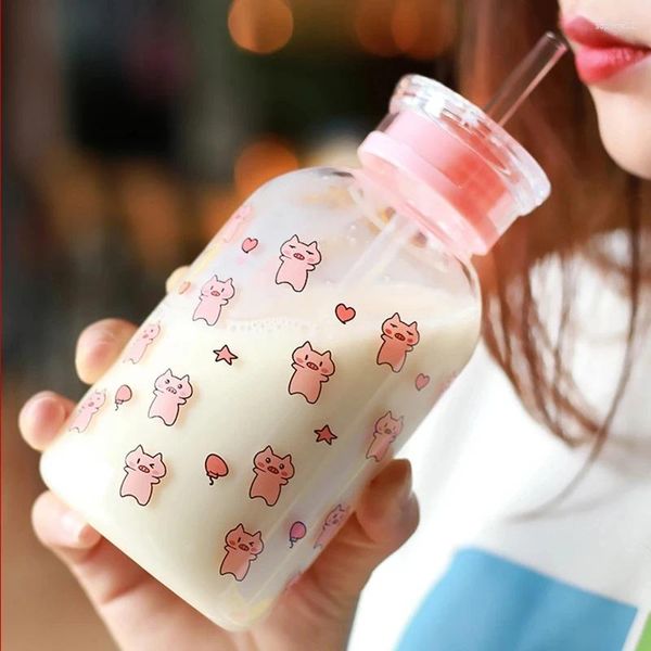 Copos de vinho criativos de copo de água criativa garrafas de copo Kawaii ECO Amigável com um palha fofo My Cups Waterbottle