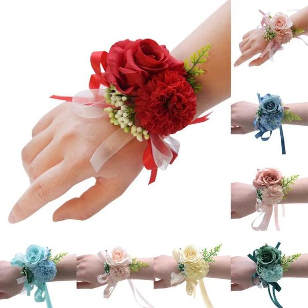 Flores decorativas Corso de pulso Pretty Wrist Touch Touch Bridesmaid Bracelet não feita Adicionar atmosfera noivo noivo Fake