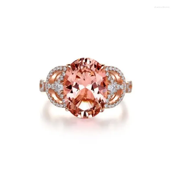 Clusterringe 18K Roségold plattiert Morganit 10 14mm rosa Edelstein Kubikzirkonia Aura Single Stone Engagement Champagner Ring Feiner Schmuck