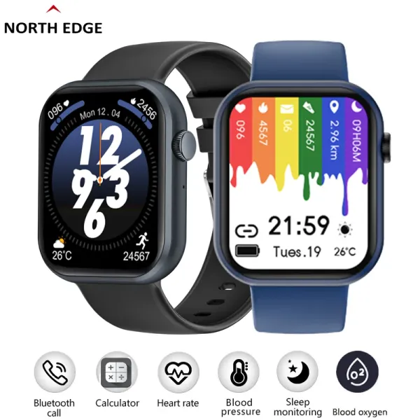 Relógios North Edge Men's Smart Watch Bluetooth Chamadas de 1,83 Tela HD Freqüência cardíaca Pressão sanguínea Oxigênio Blood Screen Touch Full IP67