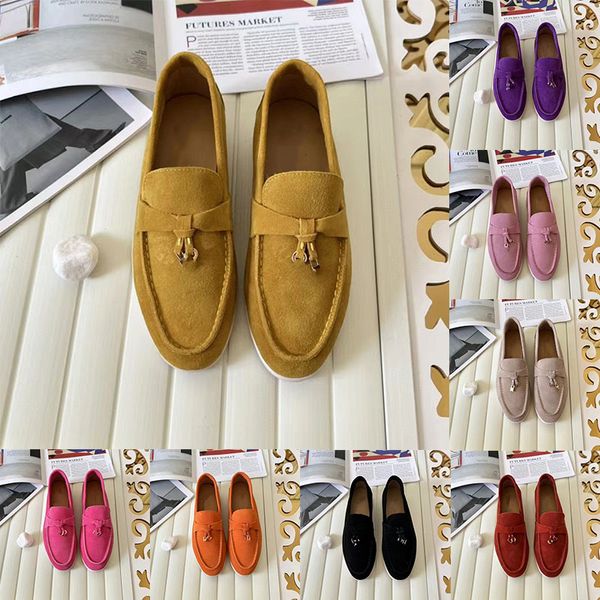 Sıradan Ayakkabı Loro Piyano Ayakkabı Soafers Düz Düşük Üst Süet İnek Deri Oxfords Moccasins Tasarımcı Ayakkabı Kayışı Düşük Üst Sabahlar Deri Ayakkabılar Yaz Yürüyüşü Ayakkabı