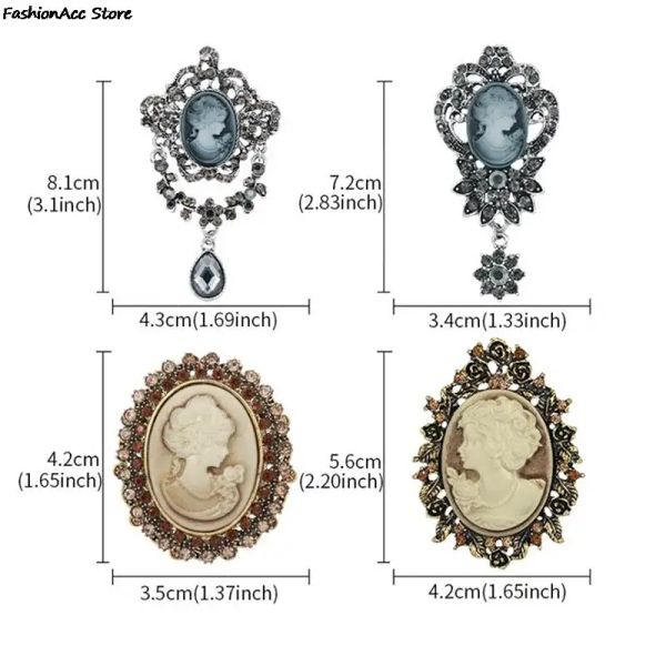 Crystal Rhinestones Cameo Vintage Broche Pins for Women Queen's Queen's Beauty Clothing Acessor Girl Girt