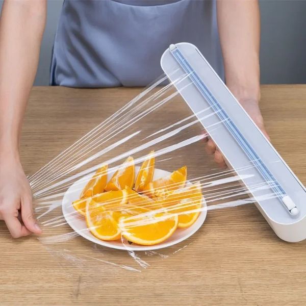 Neuer 2024 Plastik -Wrap -Spender Filmspender Cutter Wrap -Spender Aluminiumfolie Pergamentpapier Injektor Küchenwerkzeug1.Plastikfolie