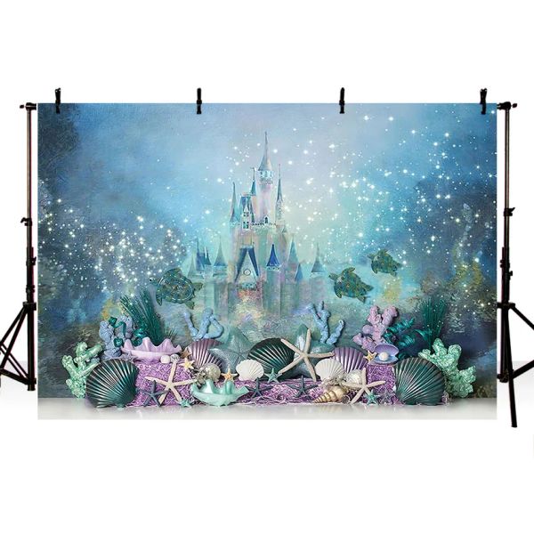 Mehofond Photography Background Mermaid Under the Sea Underwater Castle Girl 1st Birthday Cake Skort Decor Backdrop Photo Studio