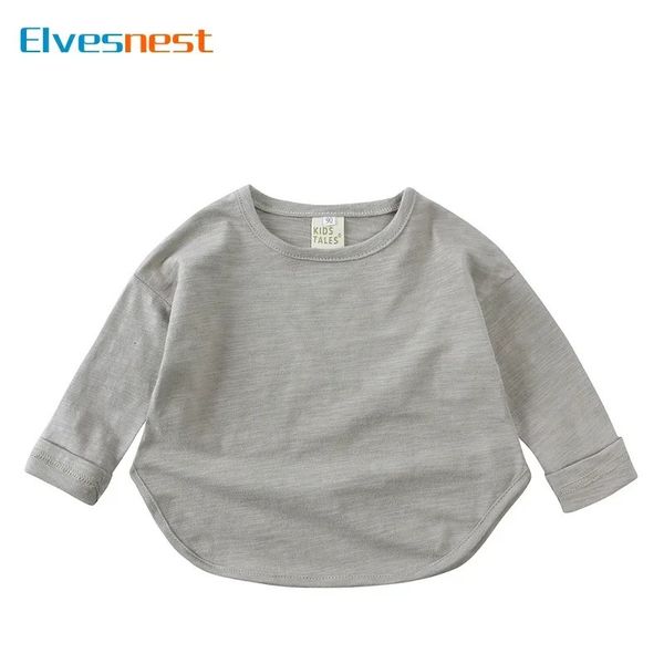 Spring Autumn Childrens Clothing Boys T-shirts de algodão Meninas compridas Tops Moda Moda Color Solid Crianças Tee 2-6 anos 240325