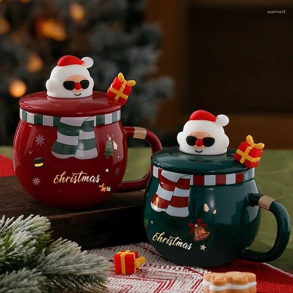 Canecas Copo de Natal Presente de mão criativa Gita de cerâmica caneca por atacado de alto valor água com colher de tampa