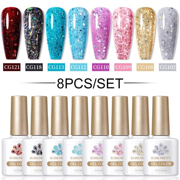 Gel geboren hübsch 8pcs Glitzer Gel Nagellack Set halb dauerhaft einweichen UV LED Gel Kit Lacknagellart Design Maniküre 10ml