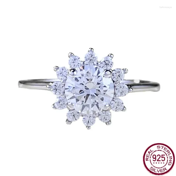 Clusterringe S925 Silberring 6 6 mm Zirkonset mit Sonnenblumen hochwertiger einfacher und modischer vielseitiger Schmuck für Frauen